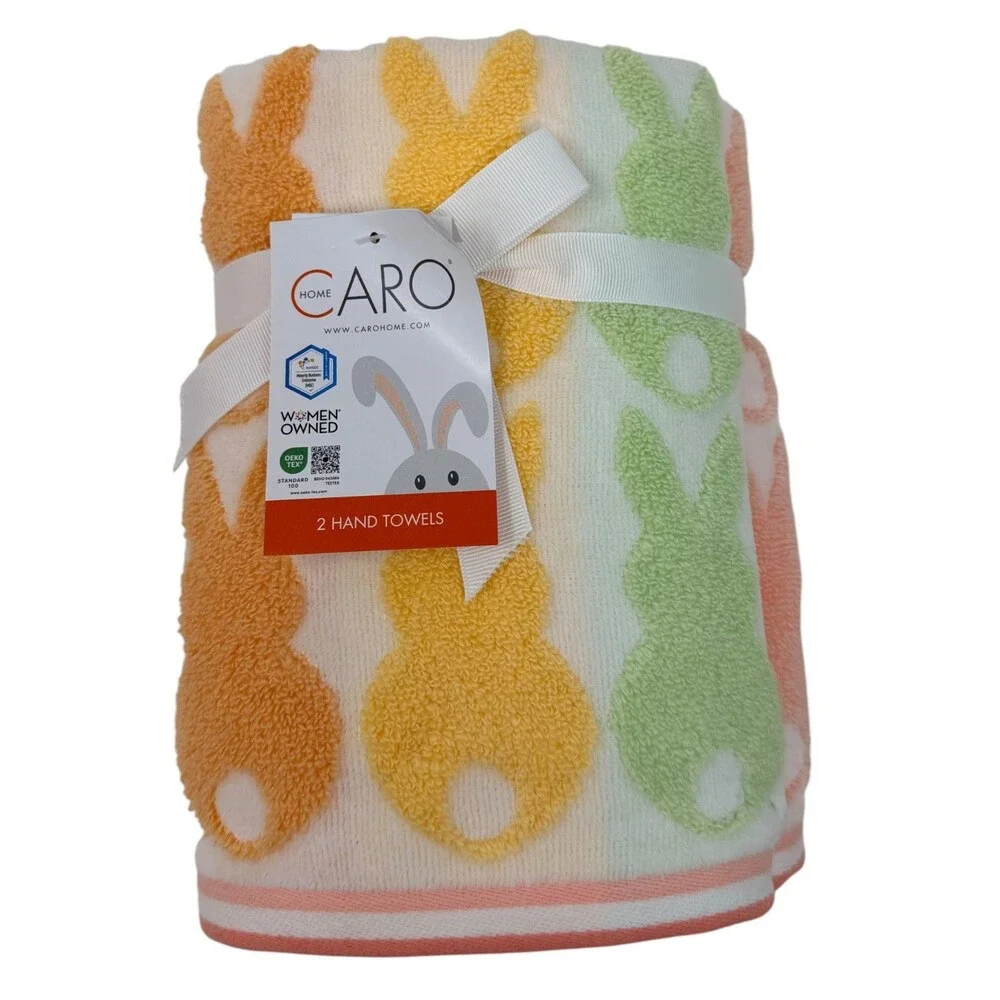 Caro Home Plush Bunny Hand Towels Set of 2 Soft 100% Cotton Easter Spring Décor